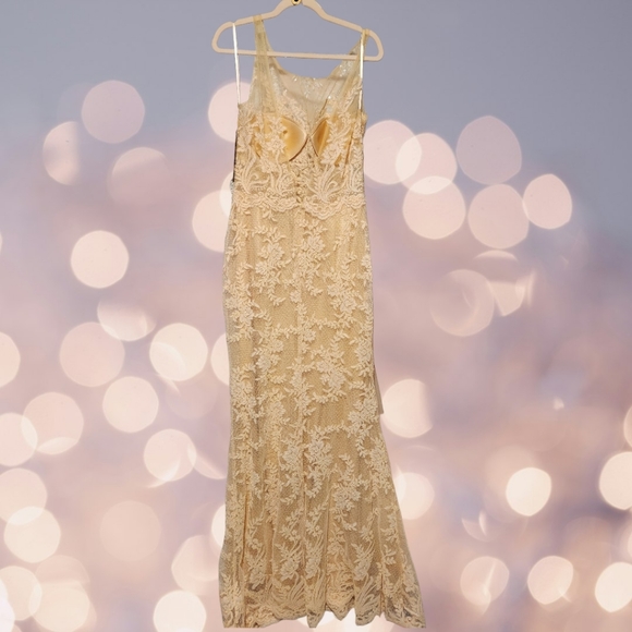 NWT Vintage Size 16 Nina Canacci Nude Floral Lace Sheath Gown - Picture 4 of 7